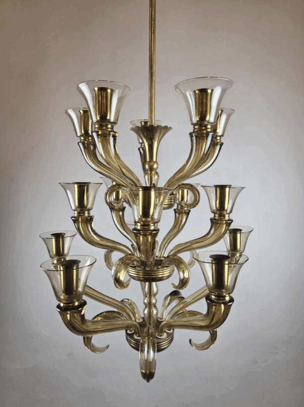 Flavio Poli Glass Chandelier with 15 Light Arms, 1940 - Image 6