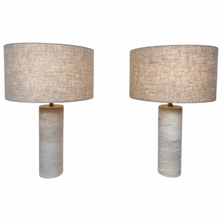 Pair of Contemporary Table Lamps, Travertine, Italy