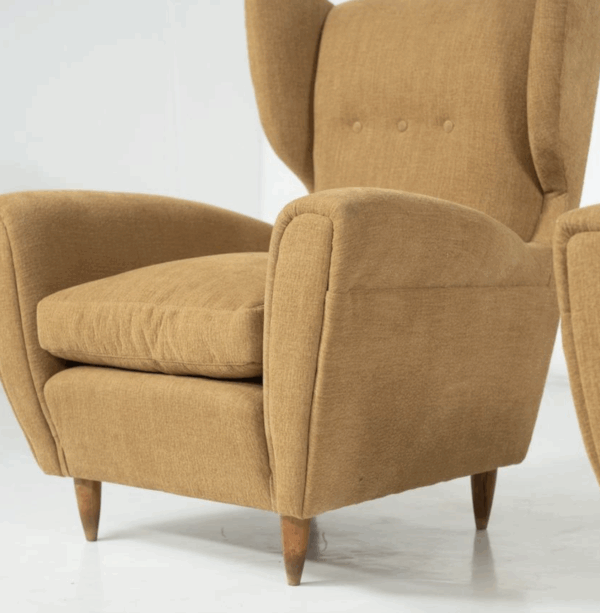 Mid-Century Modern Pair of Highback Armchairs, New Upholstery - Image 2