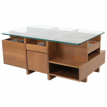 Mid-Century Modern Assymetrical Coffee Table with Compartments, Italy, 1970s