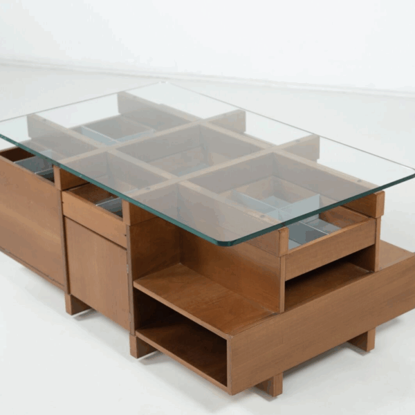 Mid-Century Modern Assymetrical Coffee Table with Compartments, Italy, 1970s - Image 8