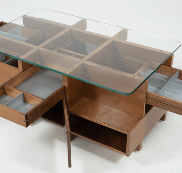 Mid-Century Modern Assymetrical Coffee Table with Compartments, Italy, 1970s - Image 5