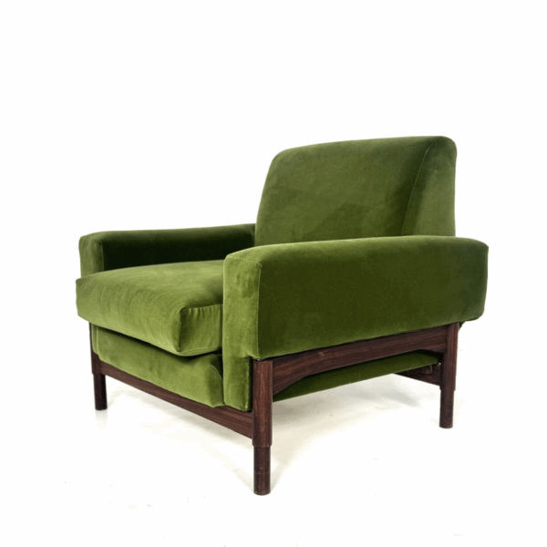 Mid-Century Modern Pair of Armchairs, Wood and Green Velvet, 1960s - Image 5
