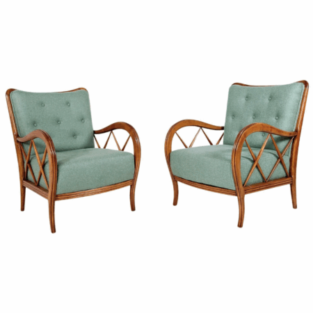 Mid-Century Modern Pair of Armchairs by Paolo Buffa, New Upholstery, Italy, 1950