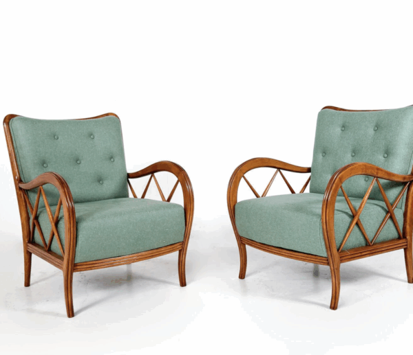Mid-Century Modern Pair of Armchairs by Paolo Buffa, New Upholstery, Italy, 1950 - Image 5