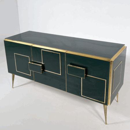 Contemporary Green Sideboard, Wood and Glass
