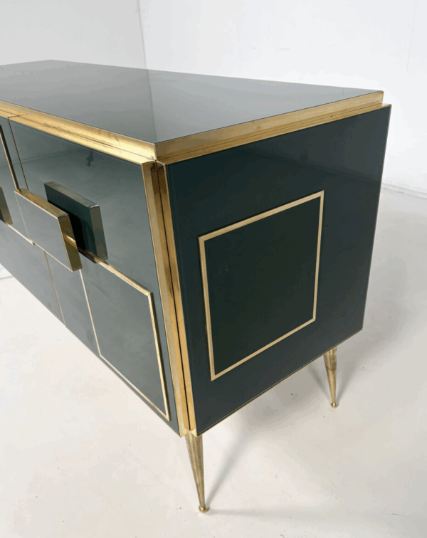 Contemporary Green Sideboard, Wood and Glass - Image 7