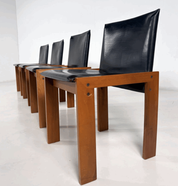 Mid-Century Modern Set of 4 Chairs in the Style of Scarpa, 1970s - Image 9