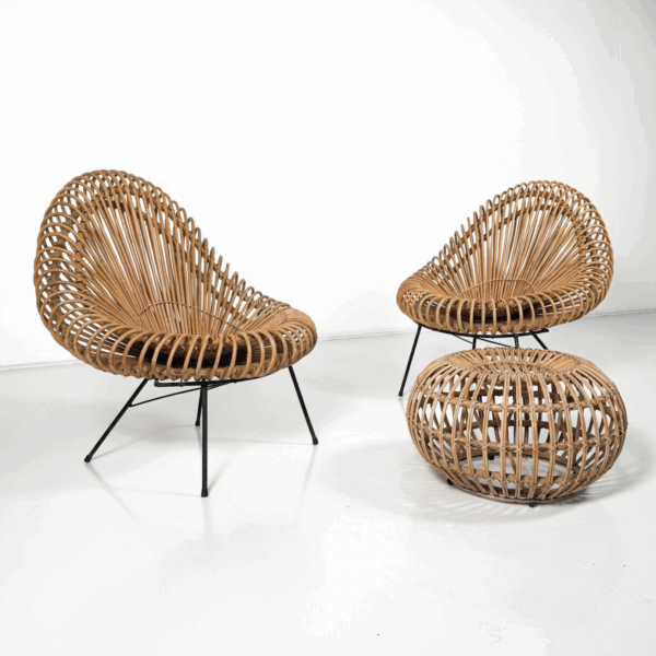 Pair of chairs with ottoman by Janine Abraham & Dirk Jan Rol for Rougier 1950s
