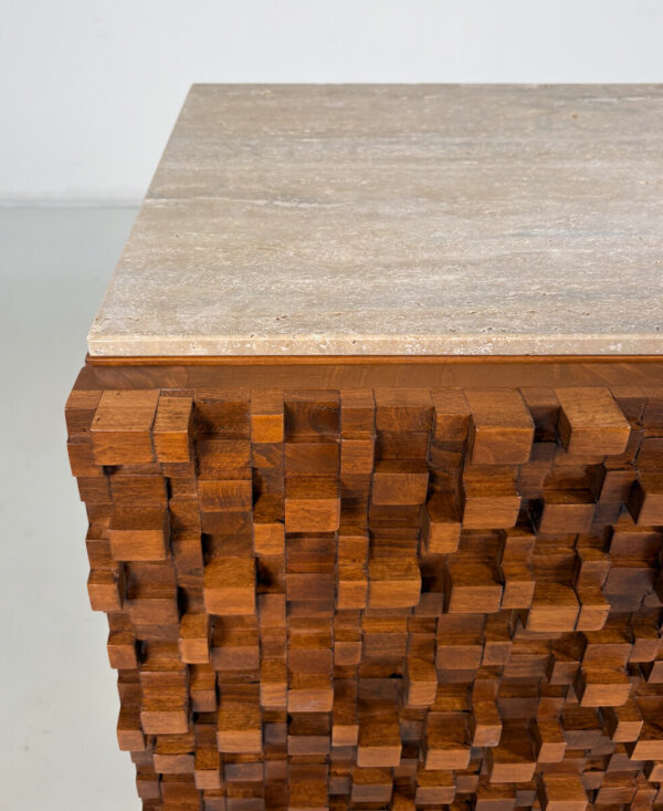 Sculptural Italian Brutalist Cabinet with Travertine Top - Image 3