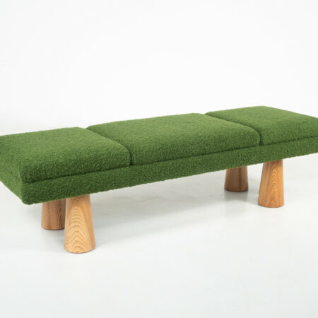 Contemporary Italian Green Bench with Wooden Legs
