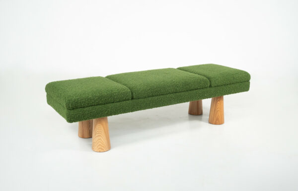 Contemporary Italian Green Bench with Wooden Legs