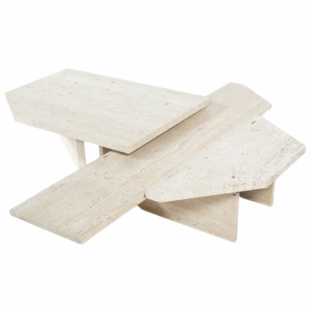Large Asymmetrical Coffee Table attributed to Willy Ballez, Travertine, 1970s