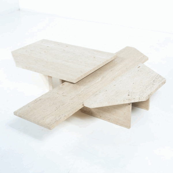 Large Asymmetrical Coffee Table attributed to Willy Ballez, Travertine, 1970s - Image 6