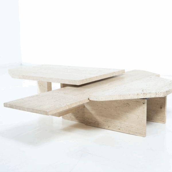 Large Asymmetrical Coffee Table attributed to Willy Ballez, Travertine, 1970s - Image 5