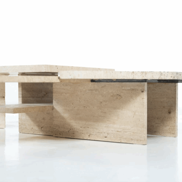Large Asymmetrical Coffee Table attributed to Willy Ballez, Travertine, 1970s - Image 4