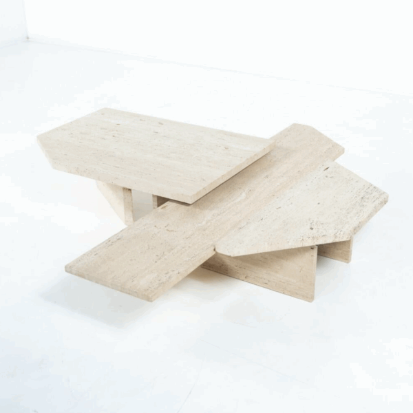 Large Asymmetrical Coffee Table attributed to Willy Ballez, Travertine, 1970s - Image 2