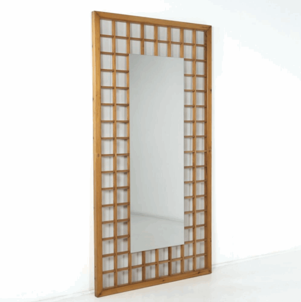 Large Mirror with Wooden Grid, Italy, 1960s - Image 3