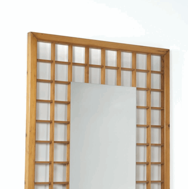 Large Mirror with Wooden Grid, Italy, 1960s - Image 2