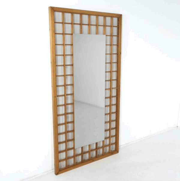 Large Mirror with Wooden Grid, Italy, 1960s - Image 9
