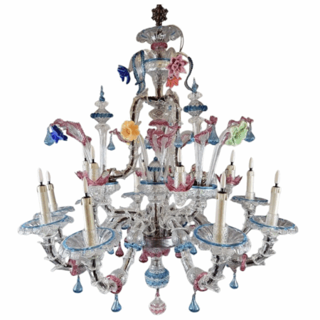15-light Multicolor Murano chandelier, Italy, 1950s