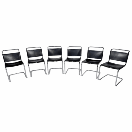 Set of 6 Chairs Model B33 by Marcel Breuer, 1970s, Leather and Chrome
