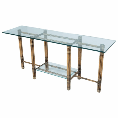 Mid-Century Modern Bamboo and Glass Console, McGuire, 1960s