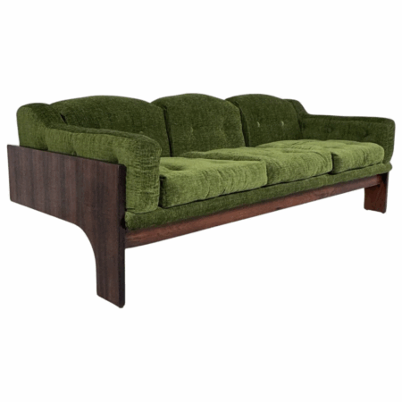 Mid-Century Sofa Oriolo by Claudio Salocchi for Sormani Wood and Green Fabric