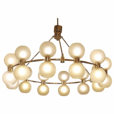 large Italian Crown Chandelier - Brass & Opaline - Italy