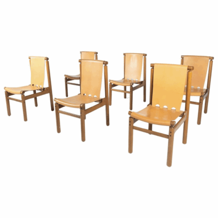 Mid-Century Modern Set of 6 Leather Dining Chairs by Ilmari Tapiovaara