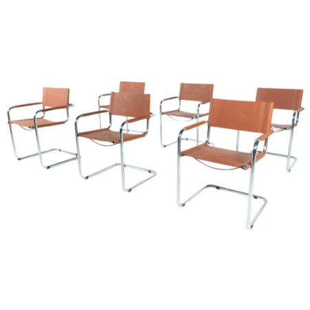 Set of 6 Tubular Armchairs by Mart Stam and Marcel Breuer, Leather