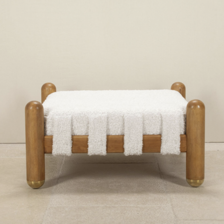 Contemporary brutalist style square white bouclet bench
