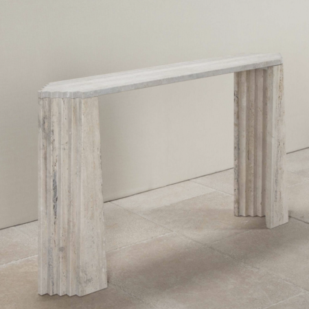 Contemporary Italian Brutalist style travertine console table