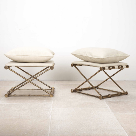 Pair of contemporary french brass faux bamboo stools