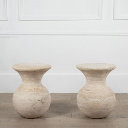 Pair of contemporary Italian travertine side tables