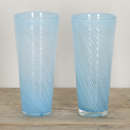 Pair of Contmeporary Italian Venini style blue Murano glass vase