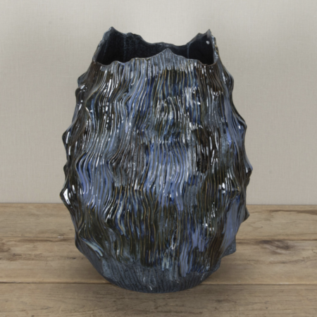 Large Contemporary Mid-Century style blue ceramic vase