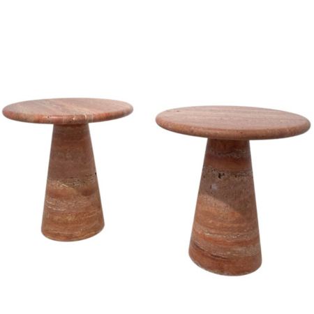 Contemporary Pair of Red Travertine Side Tables, Italy