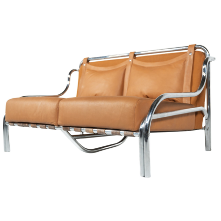 2-Seater Stringa Sofa by Gae Aulenti, Cognac Leather, Italy, 1962 - 2 available