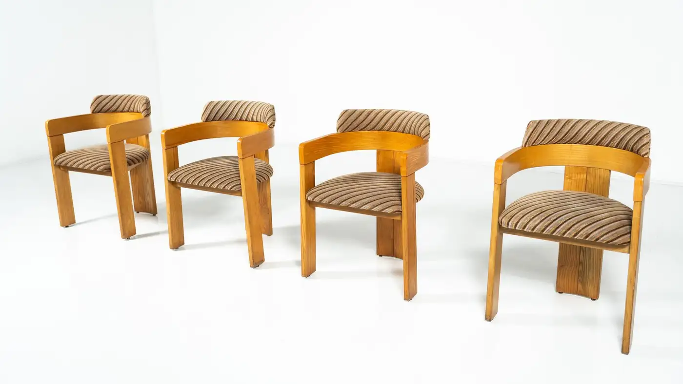 Set of 4 Armchairs, Wood and Fabric, Italy, 1970s - Image 6