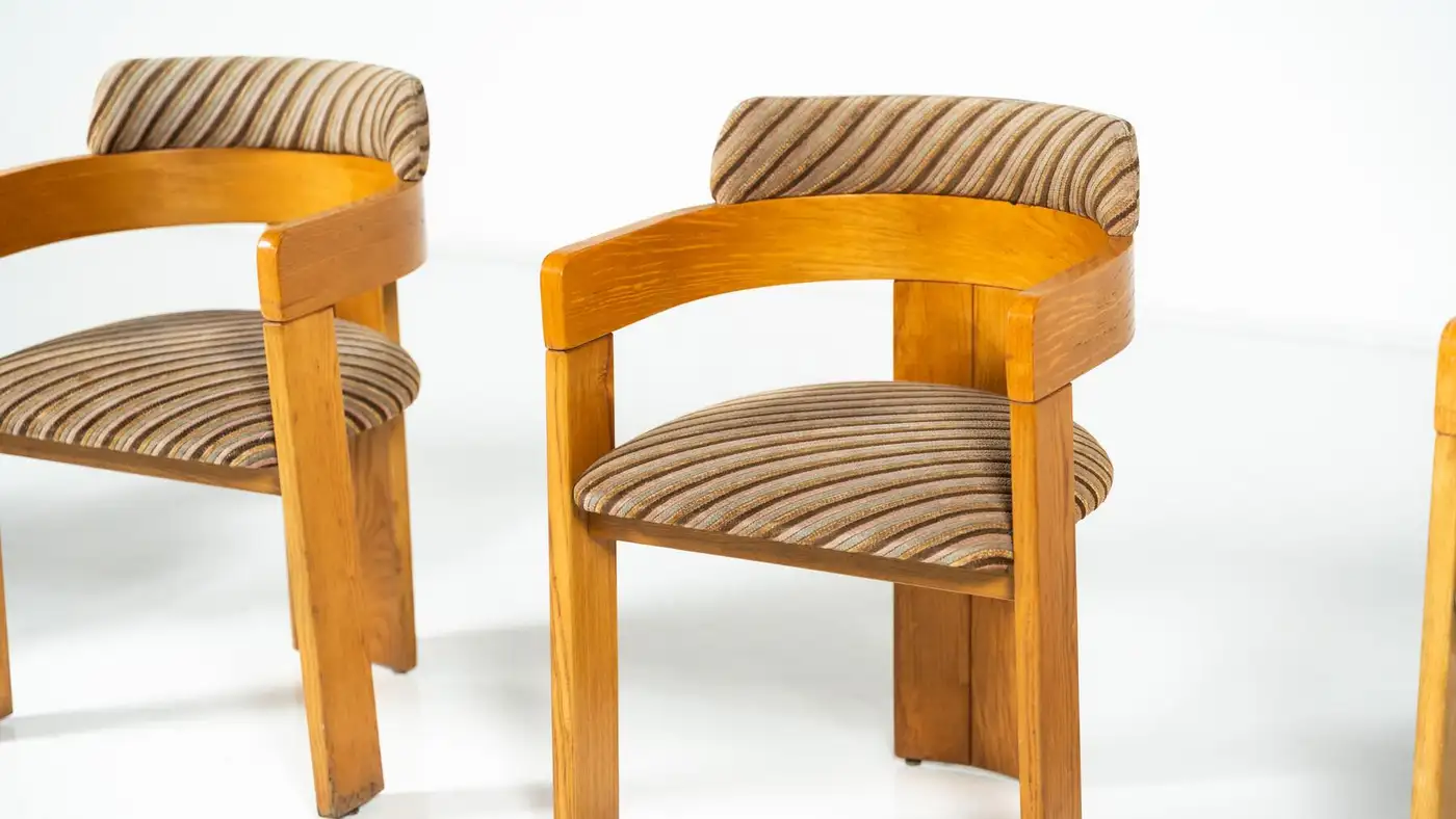 Set of 4 Armchairs, Wood and Fabric, Italy, 1970s - Image 5