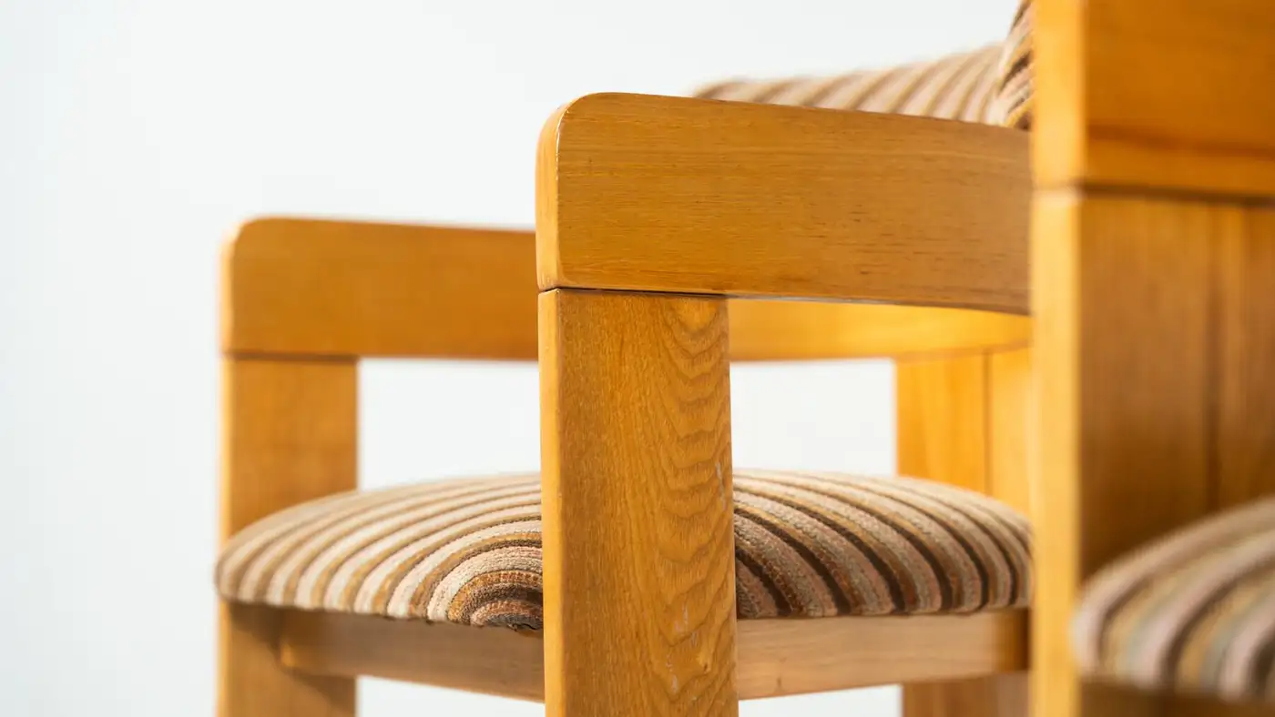 Set of 4 Armchairs, Wood and Fabric, Italy, 1970s - Image 14