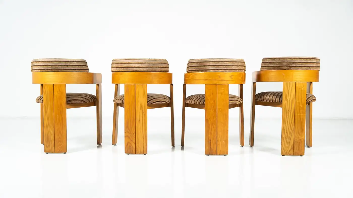 Set of 4 Armchairs, Wood and Fabric, Italy, 1970s - Image 12