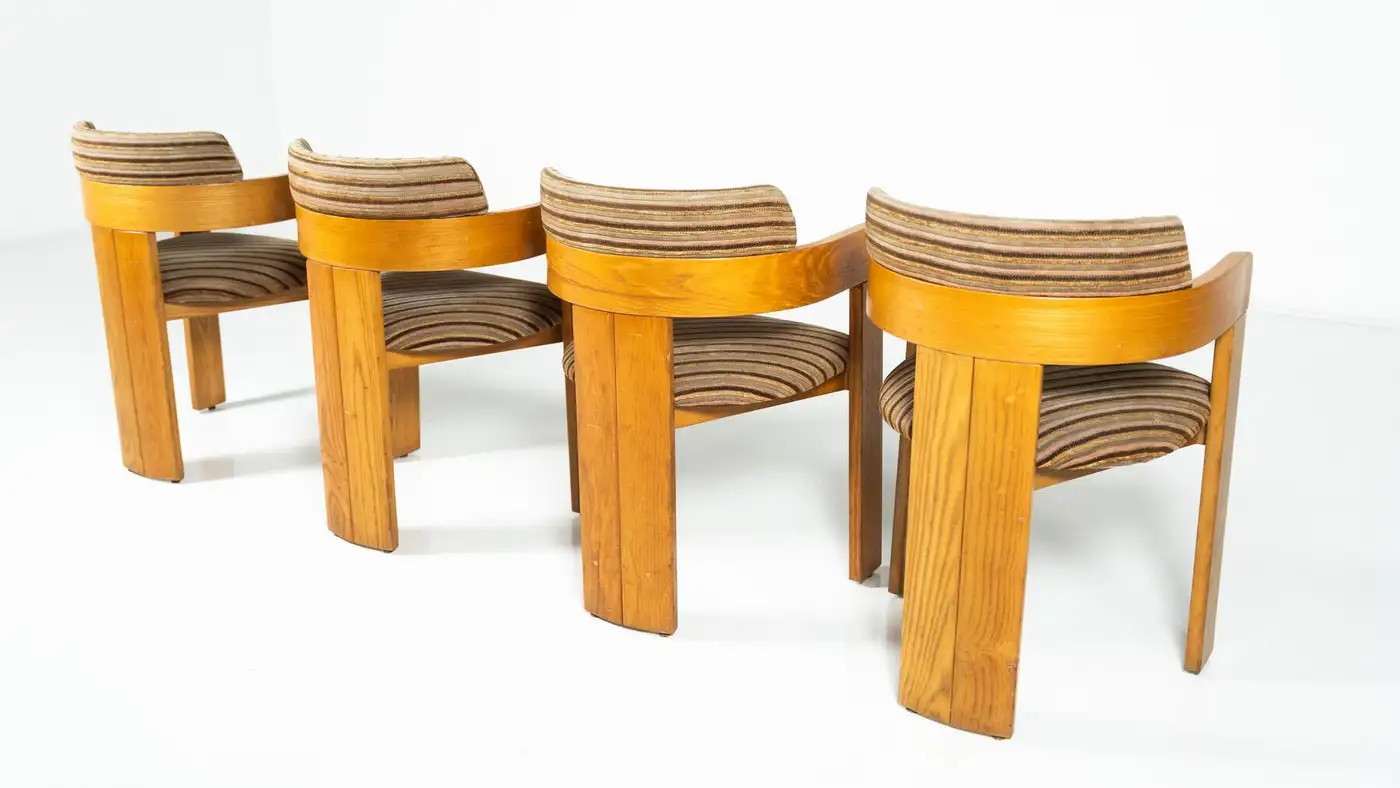 Set of 4 Armchairs, Wood and Fabric, Italy, 1970s - Image 11