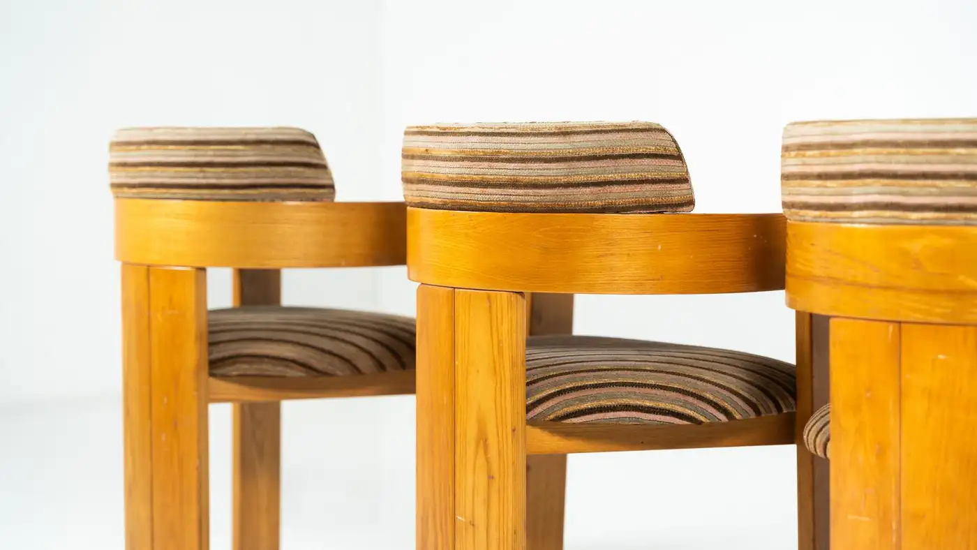 Set of 4 Armchairs, Wood and Fabric, Italy, 1970s - Image 8