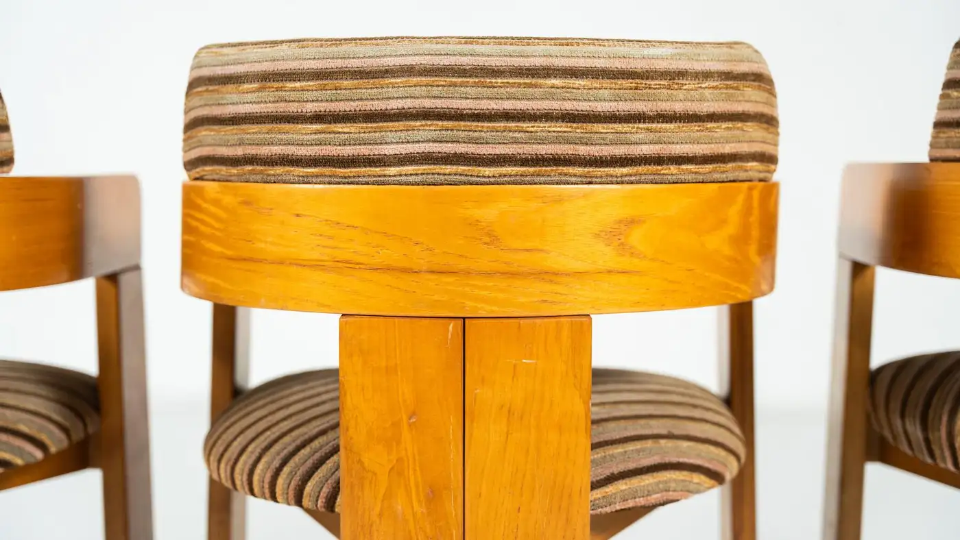 Set of 4 Armchairs, Wood and Fabric, Italy, 1970s - Image 2