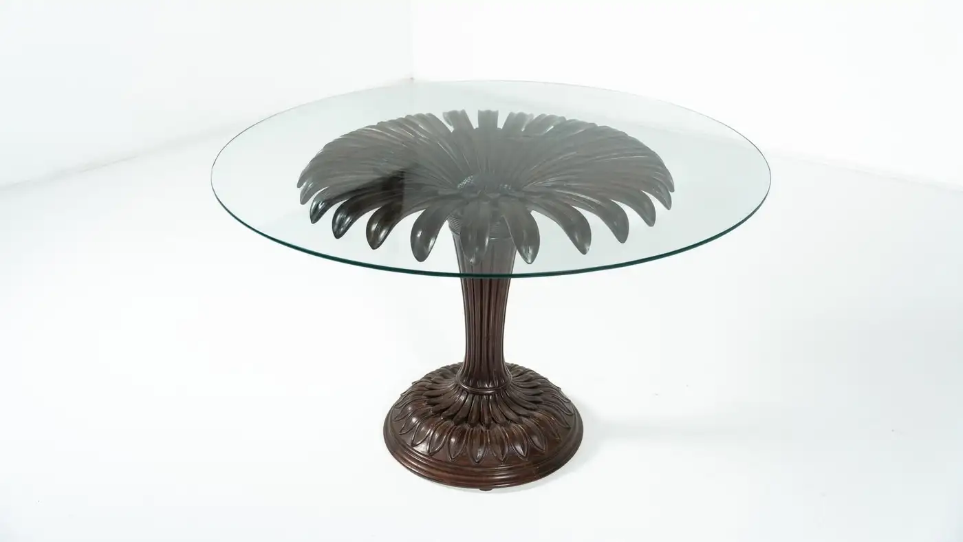 Sunflower Dining Table, Wood and Glass, Italy, 1960s