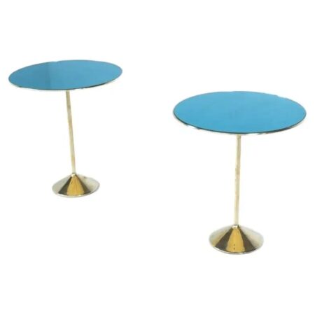 Pair of Side Tables Mod. T2 by Osvaldo Borsani, Brass and Glass, Italy, 1950s