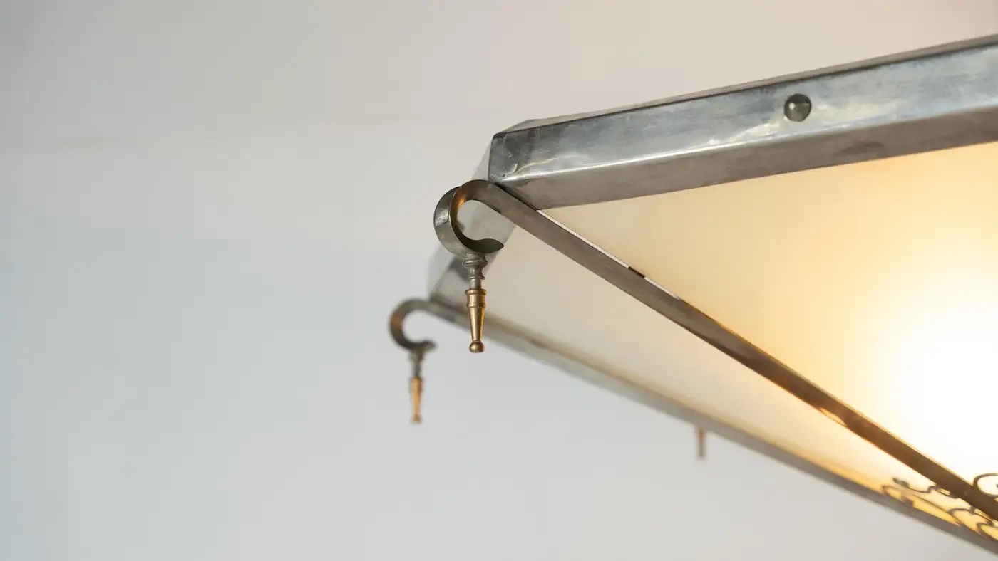 Large Art Deco Ceiling light, Glass and Metal, France, 1930s - Image 2