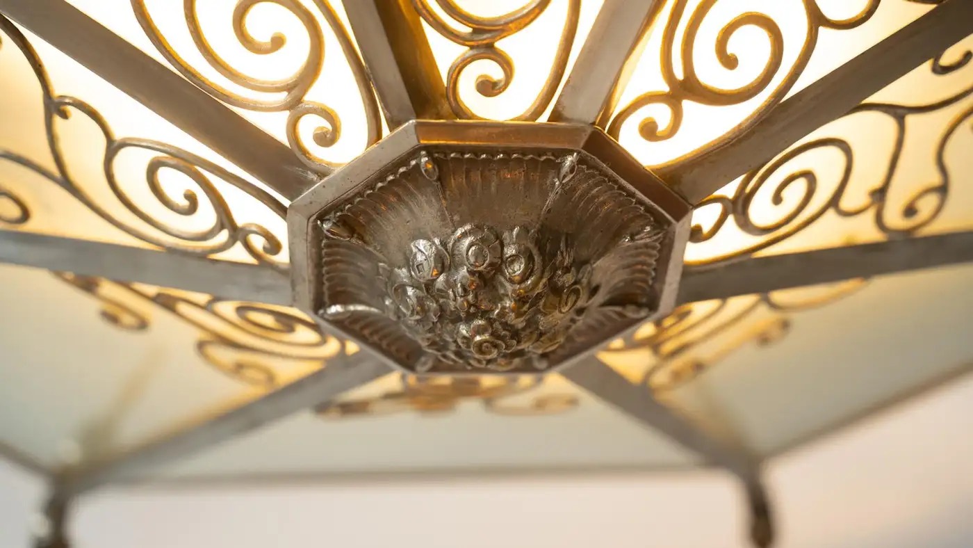 Large Art Deco Ceiling light, Glass and Metal, France, 1930s - Image 4